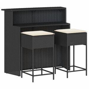 vidaXL 3-delige Tuinbarset met kussens poly rattan zwart