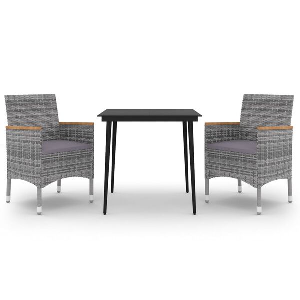 vidaXL 3-delige Tuinset met kussens poly rattan en glas