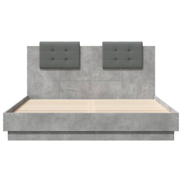 vidaXL Bedframe met hoofdeinde bewerkt hout betongrijs 150x200 cm