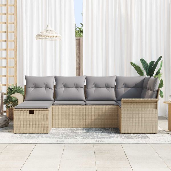 vidaXL Tuin Sofa Set met kussen met opslag 6 pcs Poly riet