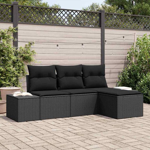 vidaXL Tuin Sofa Set 4 pcs Zwart Poly Rattan en Poedergecoat Staal