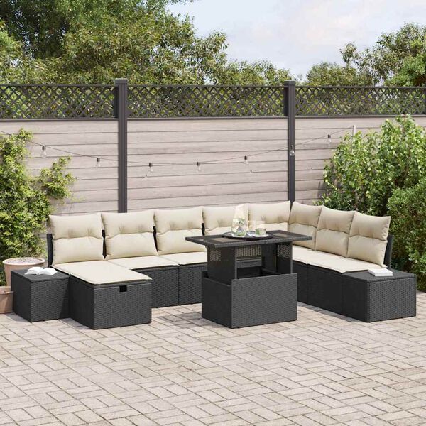 vidaXL Tuin Sofa Set 9 pcs Zwart poly rattan