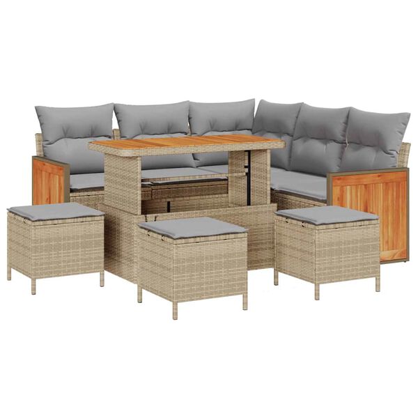 vidaXL Tuinbankenset met kussen 9 pcs Beige en Licht Grijs poly rattan