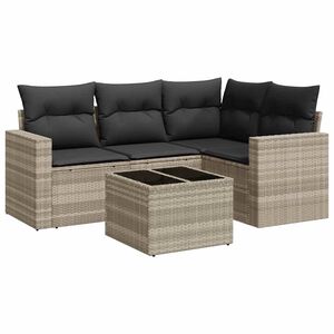 vidaXL 5-delige Loungeset met kussens poly rattan lichtgrijs