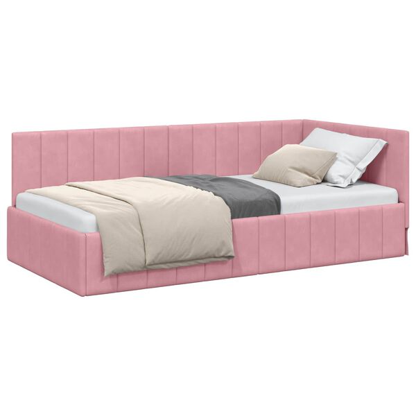 vidaXL Hoekbedframe met hoofdeinde Roze 90 cm x 190 cm Fluweel