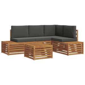 vidaXL Buiten bankenset met kussen 5 Stuk Natuurlijk en Antraciet