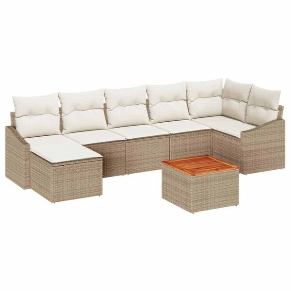 vidaXL Tuinbankenset met kussen 8 pcs Beige poly rattan