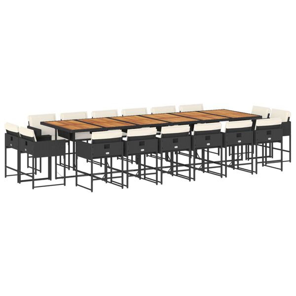 vidaXL 17-delige Tuinset met kussens poly rattan zwart