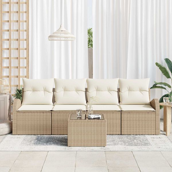 vidaXL Tuin Sofa Set 5 pcs Beige en Cr&egrave;me Poly rattan, staal en glas