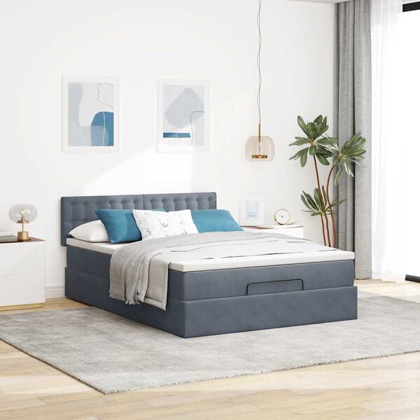 vidaXL Ottoman bed met matras 140x200cm fluweel donkergrijs
