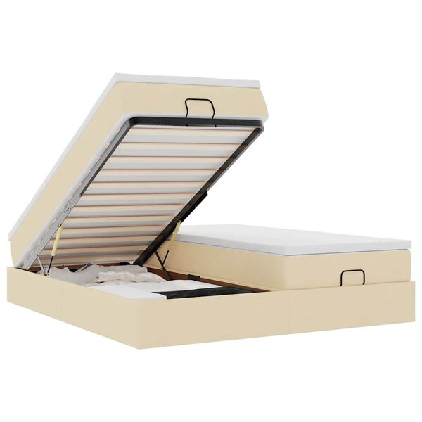 vidaXL Ottoman bed met matrassen 160x200cm stof crèmekleurig