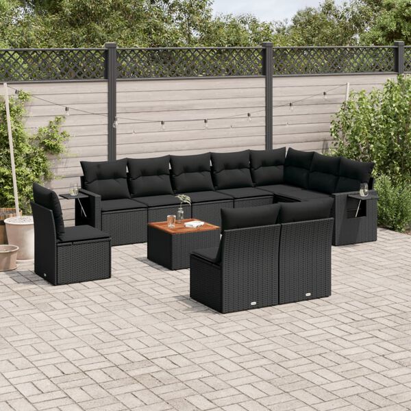 vidaXL 11-delige Loungeset met kussens poly rattan zwart