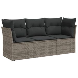 vidaXL 3-delige Loungeset met kussens poly rattan grijs