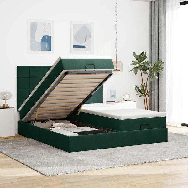 vidaXL Ottoman bed met matrassen 160x200cm fluweel donkergroen