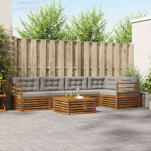 vidaXL Buiten bankenset met kussen 6 pcs Natuurlijk en Lichtgrijs