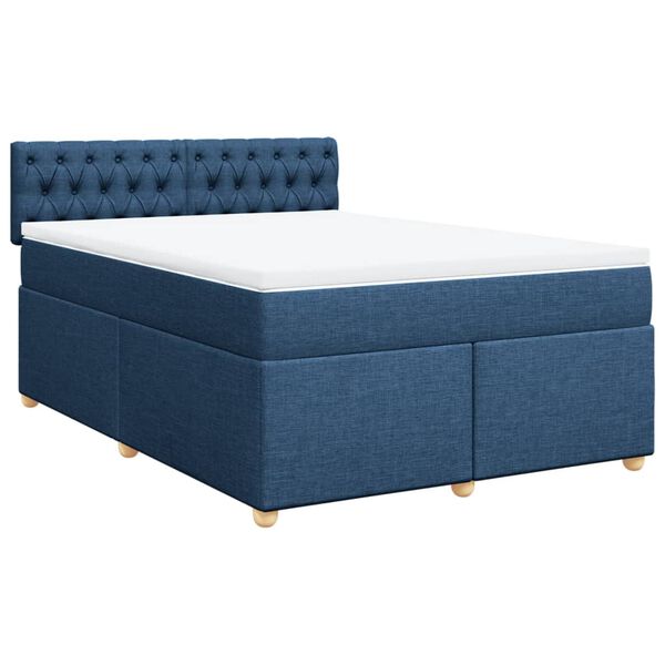 vidaXL Boxspring met matras stof blauw 140x200 cm
