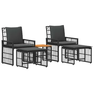 vidaXL Buitenmeubelset 5 st Zwart en Donkergrijs Staal en Poly Rattan