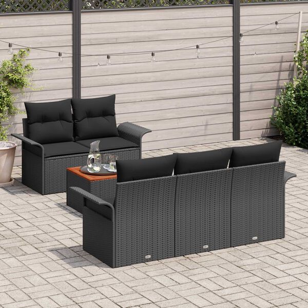 vidaXL Tuinbankenset met kussen 6 pcs Zwart poly rattan