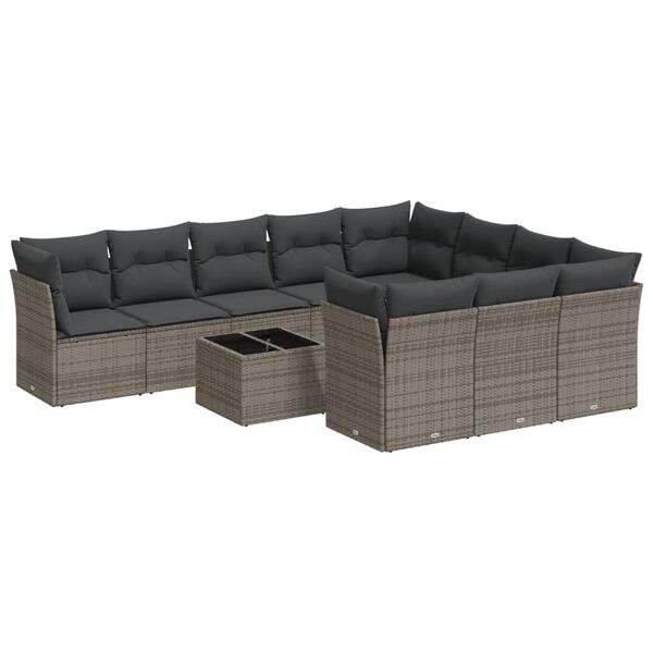 vidaXL 11-delige Loungeset met kussens poly rattan grijs