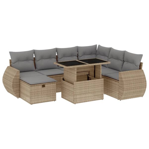 vidaXL 8-delige Loungeset met kussens poly rattan beige