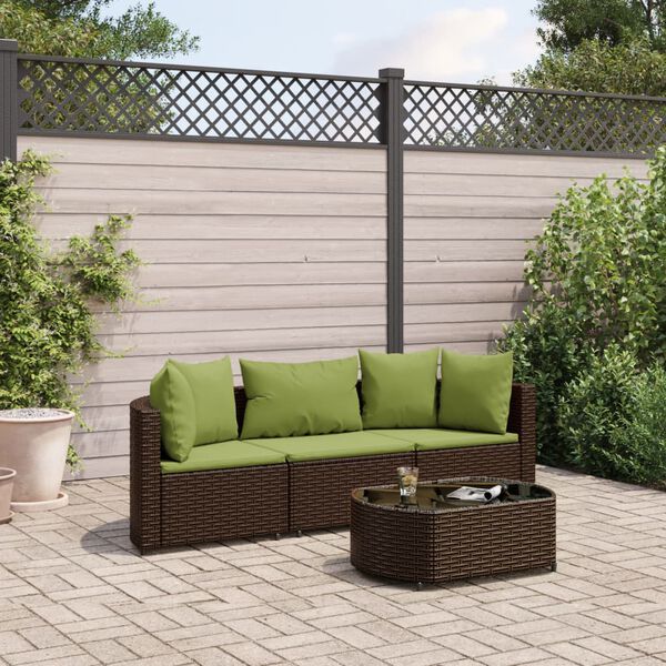 vidaXL 4-delige Loungeset met kussens poly rattan bruin