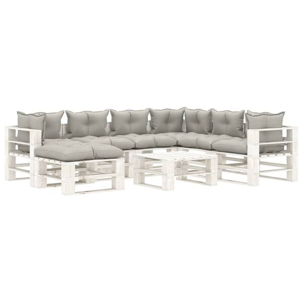 vidaXL 8-delige Loungeset met taupe kussens pallet hout