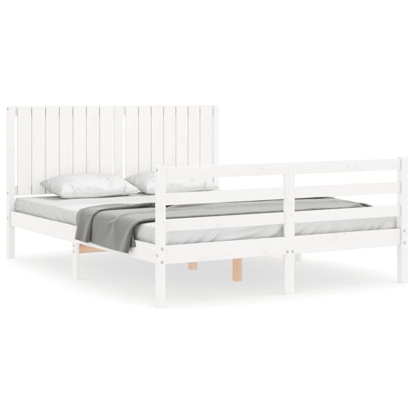 vidaXL Bedframe met hoofdbord massief hout wit 160x200 cm