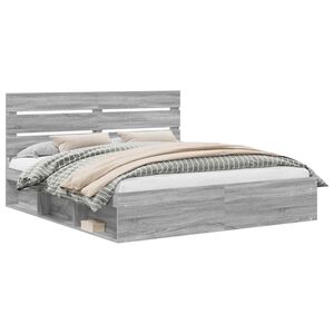 vidaXL Bedframe Grijs Sonoma 200 x 200 cm Massief grenenhout