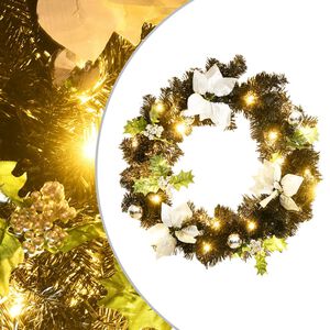 vidaXL Kerstkrans met LED-lampjes 60 cm PVC zwart