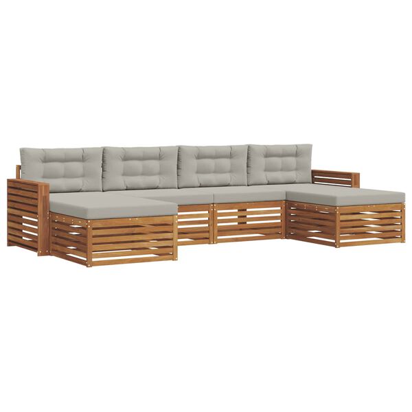 vidaXL Sofa-Sets 6 pcs Natuurlijk en Lichtgrijs Massief Acaciahout
