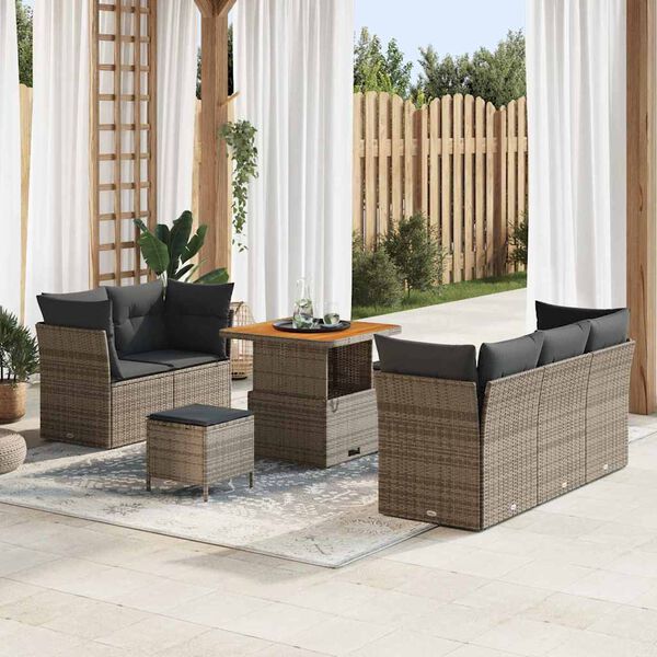 vidaXL Tuin Sofa Set 8 pcs Grijs Poly riet en gepoedercoat staal