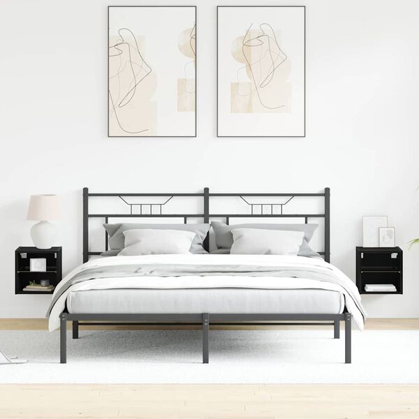 vidaXL LED Wand Bedside Kast met Wandgemonteerd Zwart Bewerkt hout