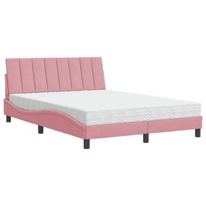 vidaXL Bed met matras "Hanko" fluweel roze 140x190 cm
