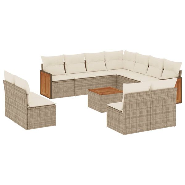 vidaXL 12-delige Loungeset met kussens poly rattan beige