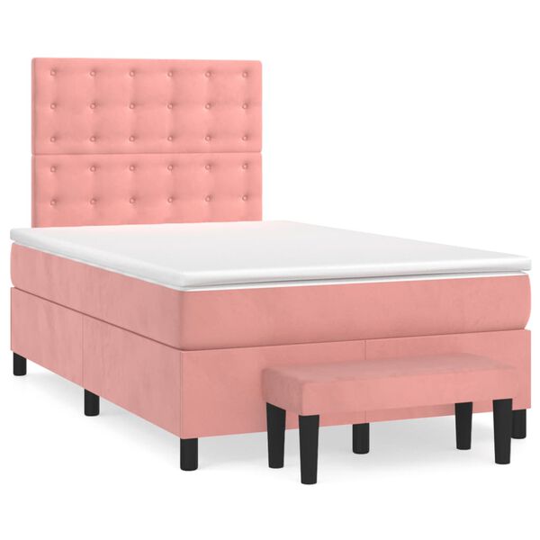 vidaXL Boxspring met matras fluweel roze 120x200 cm