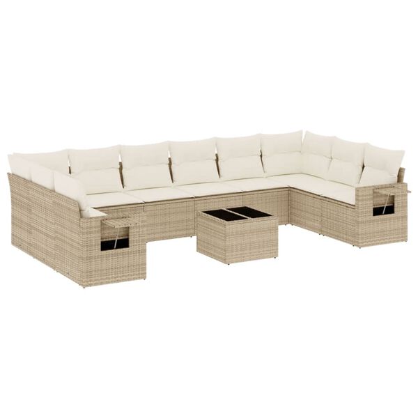 vidaXL 11-delige Tuinset met kussens poly rattan beige