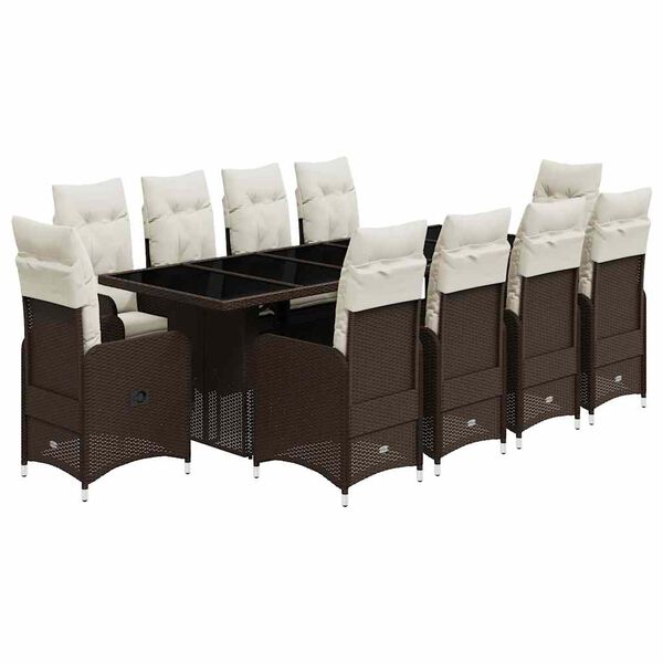 vidaXL 11-delige Bistroset met kussens poly rattan bruin