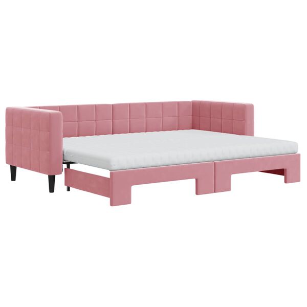 vidaXL Slaapbank onderschuifbed en matrassen 80x200 cm fluweel roze
