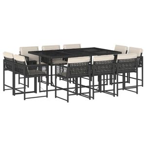 vidaXL 11-delige Tuinset met kussens poly rattan zwart