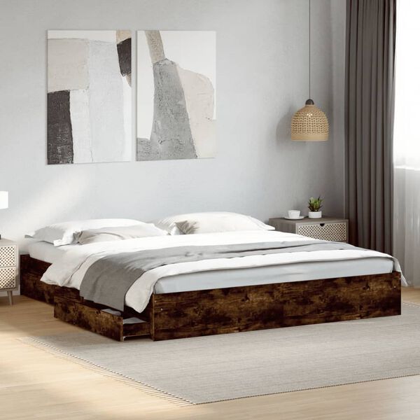 vidaXL Bedframe met lades bewerkt hout gerookt eikenkleurig 200x200 cm