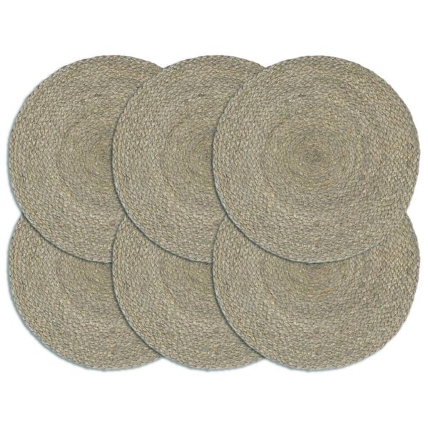 vidaXL Placemats 6 st rond 38 cm jute effen grijs