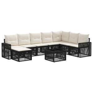 vidaXL Tuinbankenset 9 st Zwart en Cream Wit poly rattan