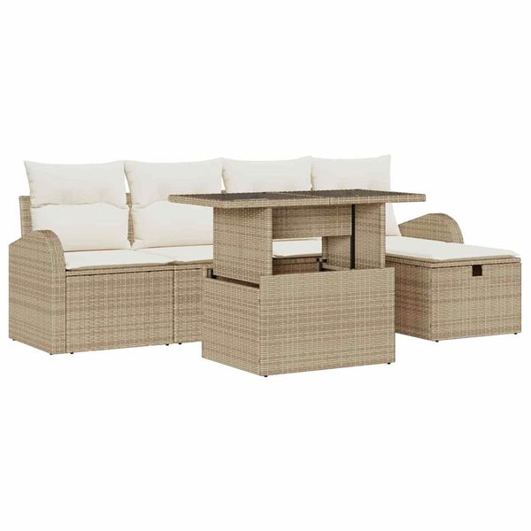 vidaXL Tuin Sofa Set met kussen met opslag 6 pcs Beige Poly riet