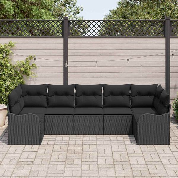 vidaXL Tuin Sofa Set met kussen 7 pcs Zwart Poly riet