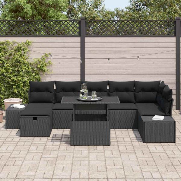 vidaXL Tuin Sofa Set met kussen met opslag 8 pcs Zwart Poly riet