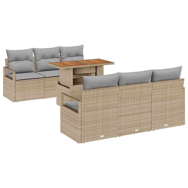 vidaXL Tuin Sofa Set met kussen 7 pcs beige en lichtgrijs