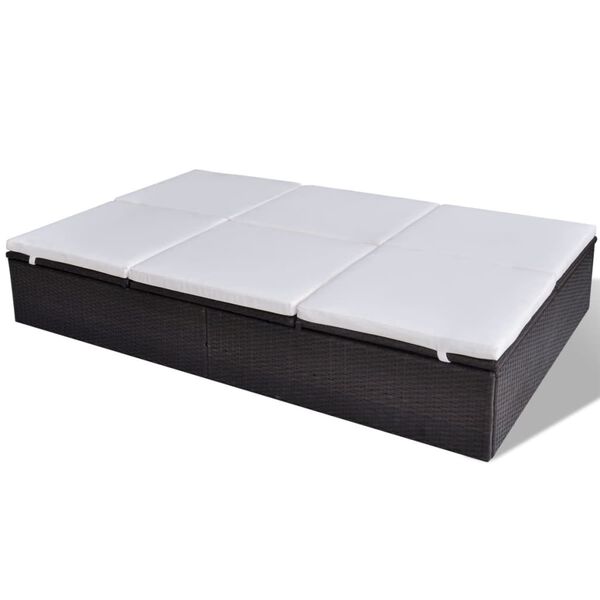 vidaXL Ligbed tweepersoons met kussen poly rattan bruin