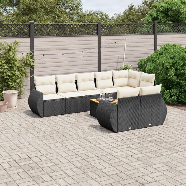 vidaXL 9-delige Loungeset met kussens poly rattan zwart