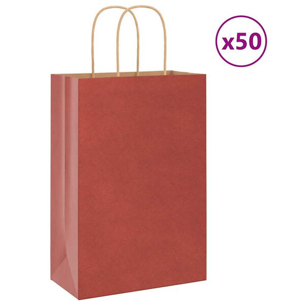 vidaXL Papieren zakken 50 st met hengsels 21x11x31 cm rood