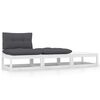 vidaXL 3-delige Loungeset met kussens massief grenenhout wit